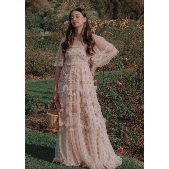 NEEDLE & THREAD Sz 2 Bijou Rose Smocked Maxi Dress Gown - Picture 13 of 13